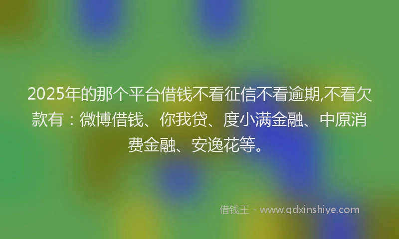 2025年的那个平台借钱不看征信不看逾期,不看欠款有：微博借钱、你我贷、度小满金融、中原消费金融、安逸花等。
