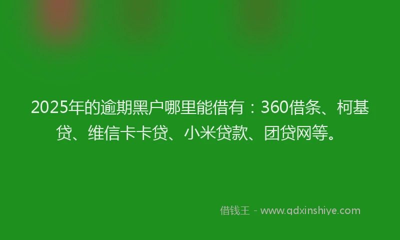 2025年的逾期黑户哪里能借有：360借条、柯基贷、维信卡卡贷、小米贷款、团贷网等。