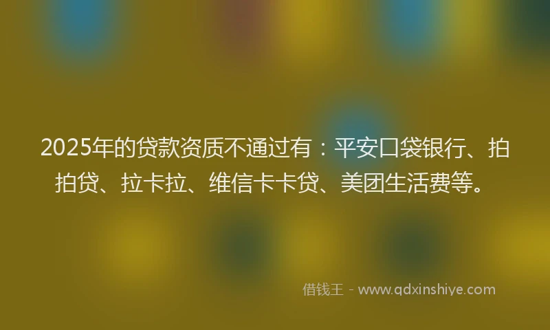 2025年的贷款资质不通过有：平安口袋银行、拍拍贷、拉卡拉、维信卡卡贷、美团生活费等。