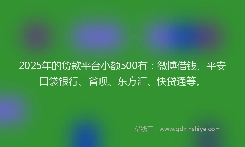 2025年的货款平台小额500有：微博借钱、平安口袋银行、省呗、东方汇、快贷通等。