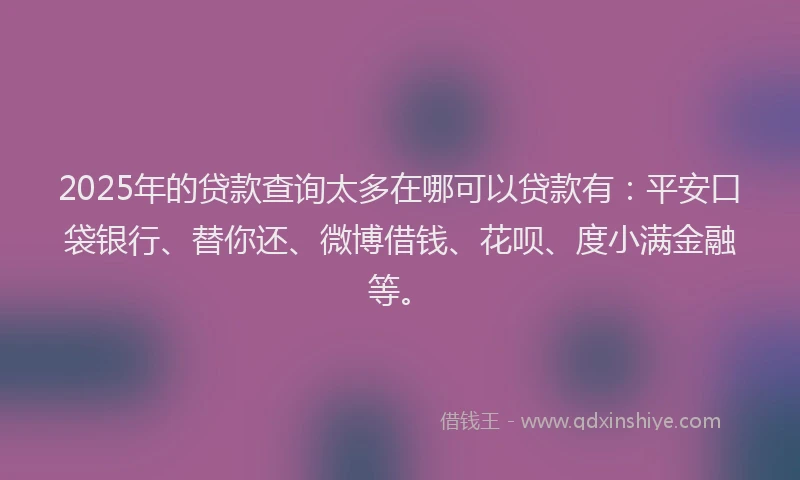 2025年的贷款查询太多在哪可以贷款有：平安口袋银行、替你还、微博借钱、花呗、度小满金融等。
