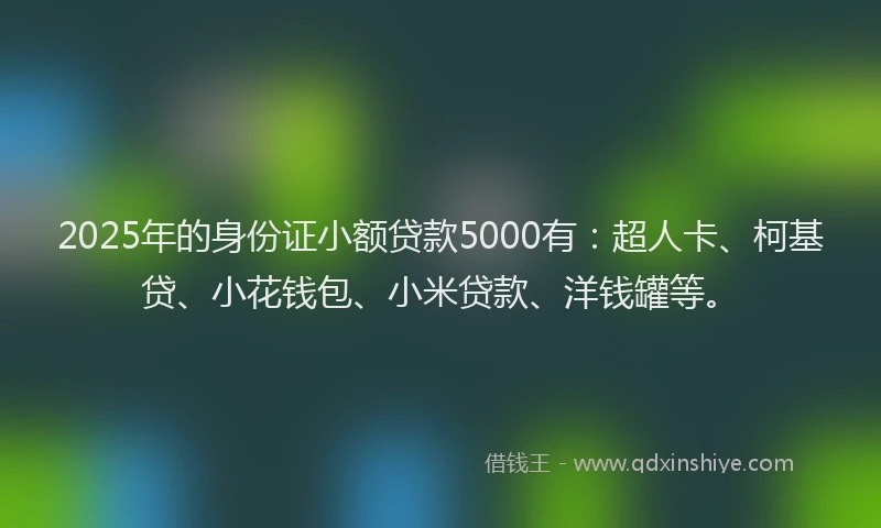 2025年的身份证小额贷款5000有：超人卡、柯基贷、小花钱包、小米贷款、洋钱罐等。