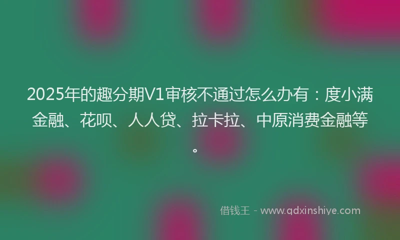 2025年的趣分期V1审核不通过怎么办有：度小满金融、花呗、人人贷、拉卡拉、中原消费金融等。