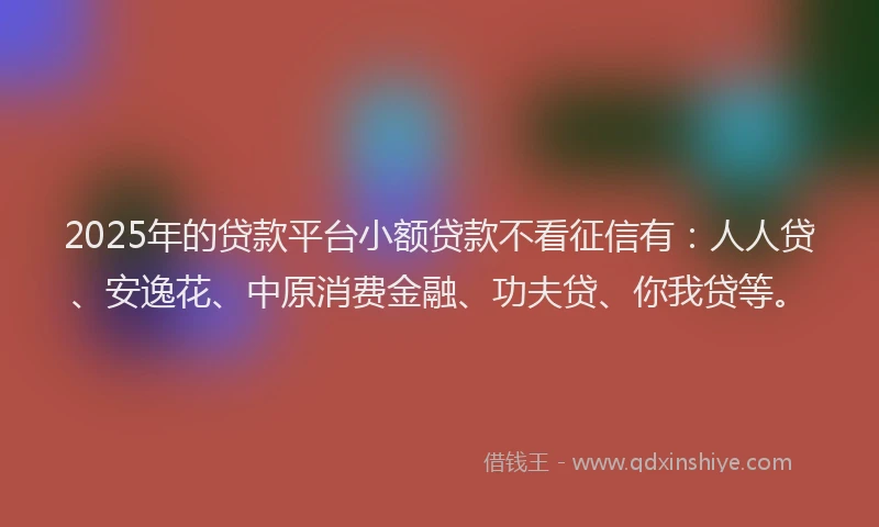 2025年的贷款平台小额贷款不看征信有：人人贷、安逸花、中原消费金融、功夫贷、你我贷等。