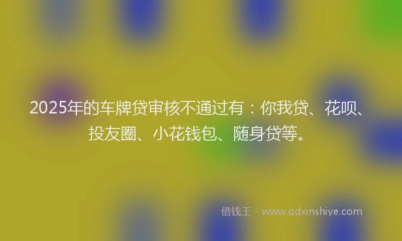 2025年的车牌贷审核不通过有：你我贷、花呗、投友圈、小花钱包、随身贷等。