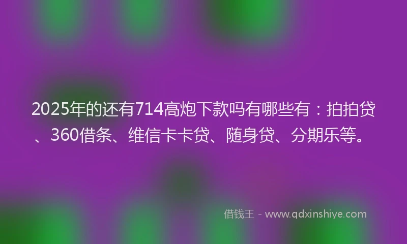 2025年的还有714高炮下款吗有哪些有：拍拍贷、360借条、维信卡卡贷、随身贷、分期乐等。