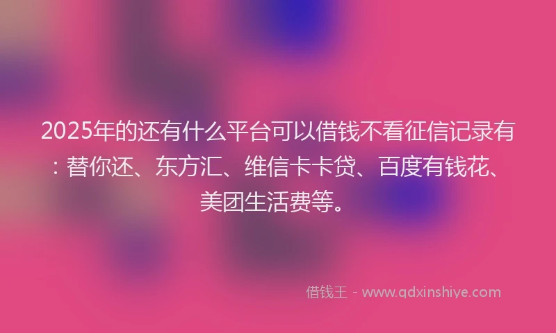 2025年的还有什么平台可以借钱不看征信记录有：替你还、东方汇、维信卡卡贷、百度有钱花、美团生活费等。