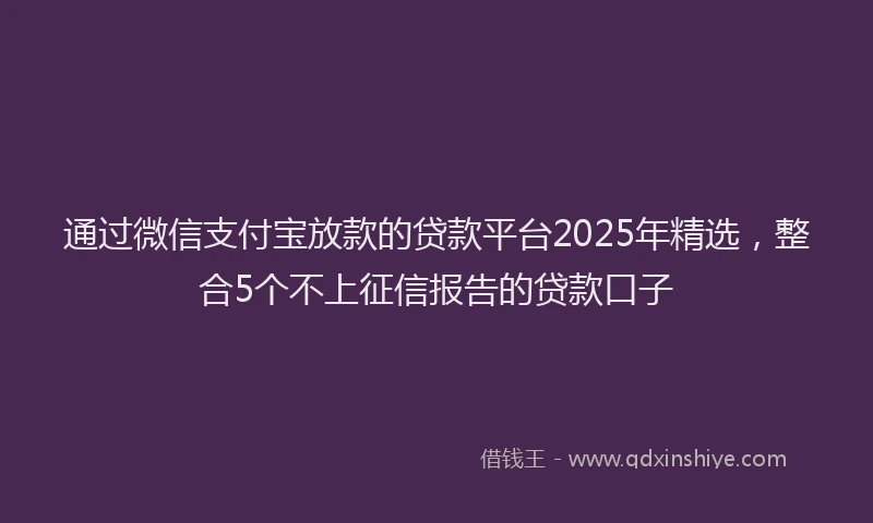 通过微信支付宝放款的贷款平台2025年精选，整合5个不上征信报告的贷款口子
