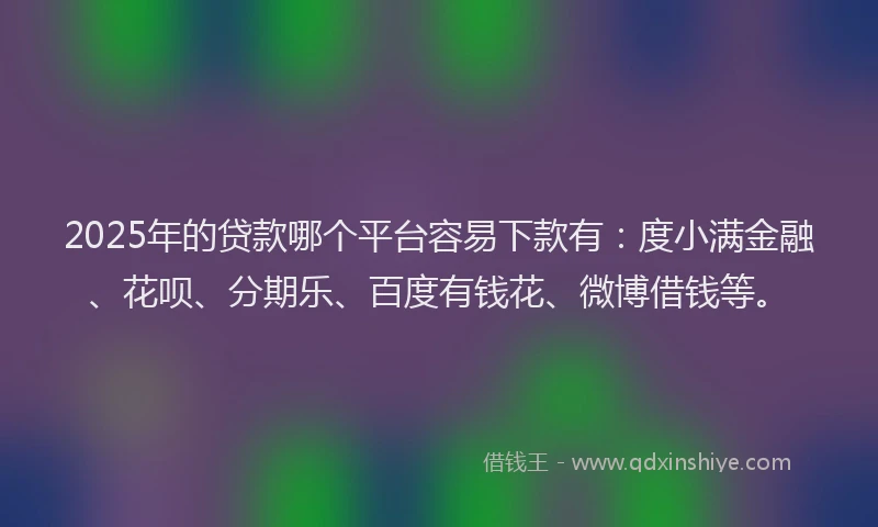 2025年的贷款哪个平台容易下款有：度小满金融、花呗、分期乐、百度有钱花、微博借钱等。
