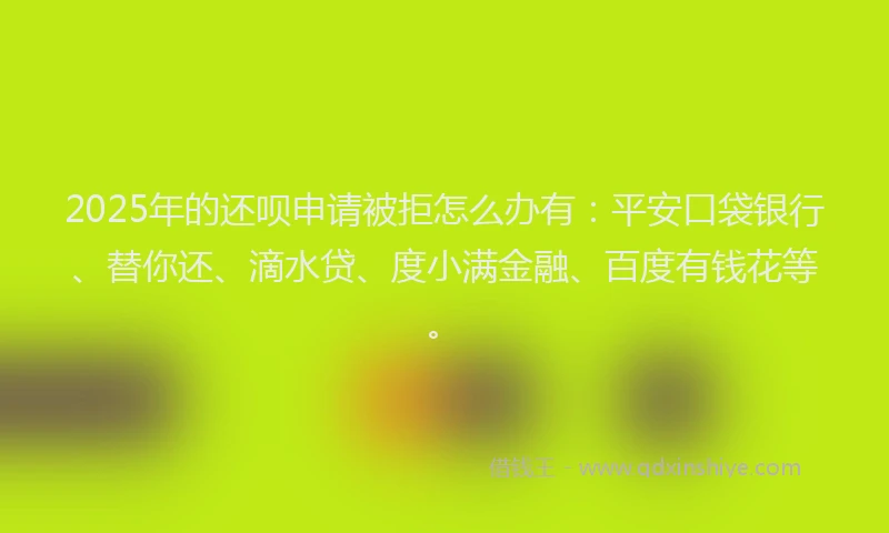 2025年的还呗申请被拒怎么办有：平安口袋银行、替你还、滴水贷、度小满金融、百度有钱花等。