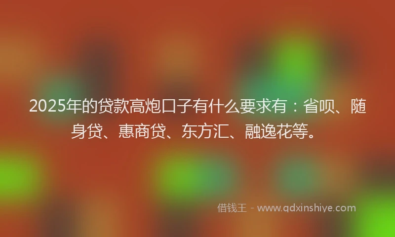 2025年的贷款高炮口子有什么要求有：省呗、随身贷、惠商贷、东方汇、融逸花等。