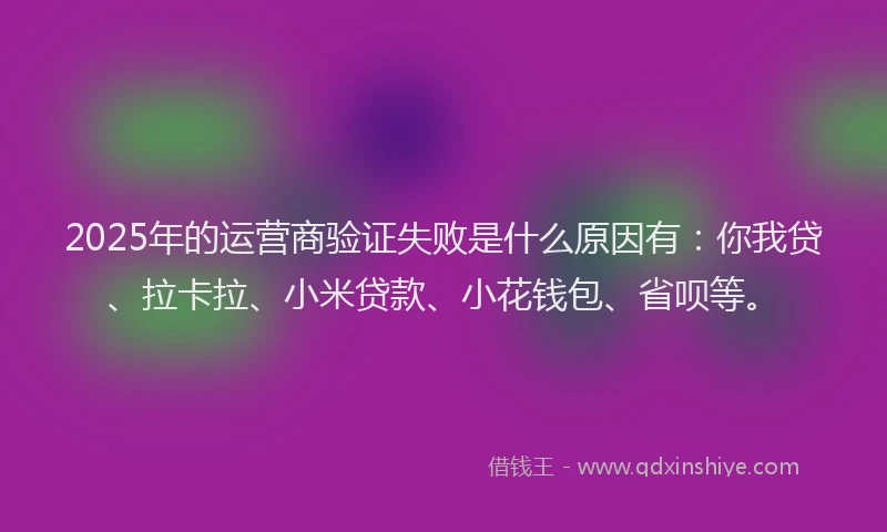 2025年的运营商验证失败是什么原因有：你我贷、拉卡拉、小米贷款、小花钱包、省呗等。