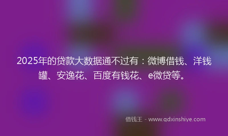 2025年的贷款大数据通不过有：微博借钱、洋钱罐、安逸花、百度有钱花、e微贷等。