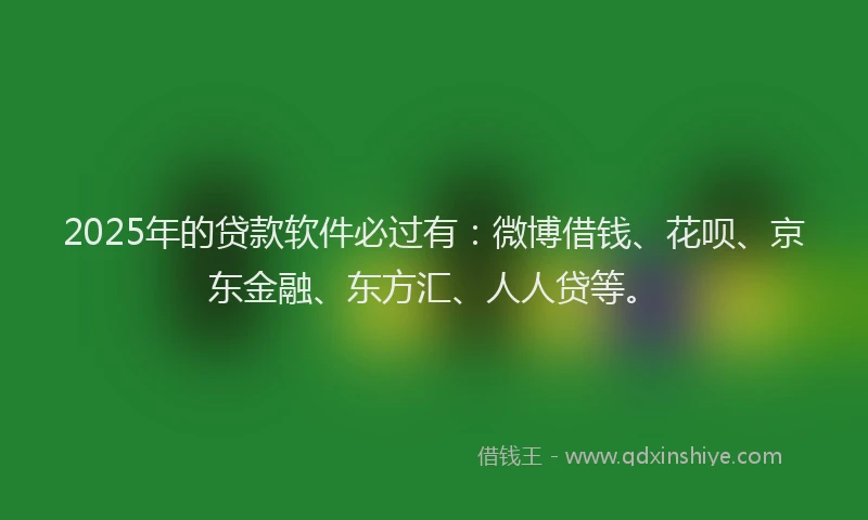 2025年的贷款软件必过有：微博借钱、花呗、京东金融、东方汇、人人贷等。