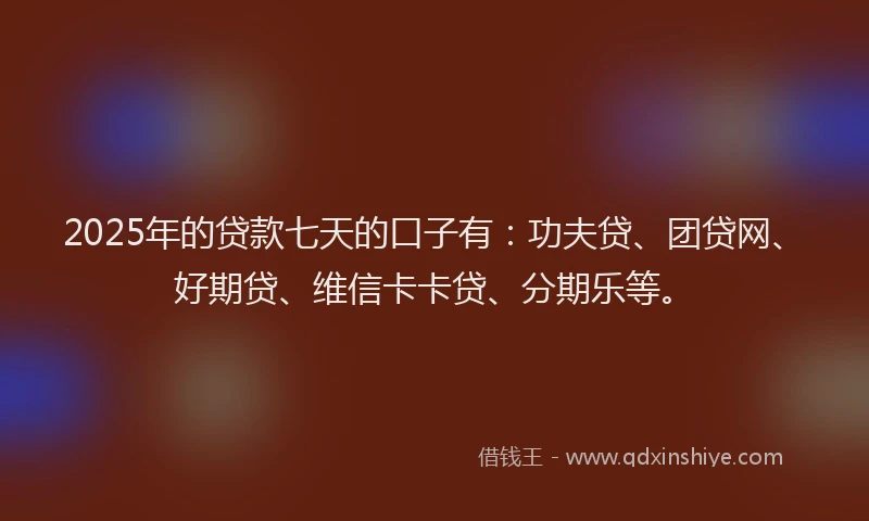 2025年的贷款七天的口子有：功夫贷、团贷网、好期贷、维信卡卡贷、分期乐等。