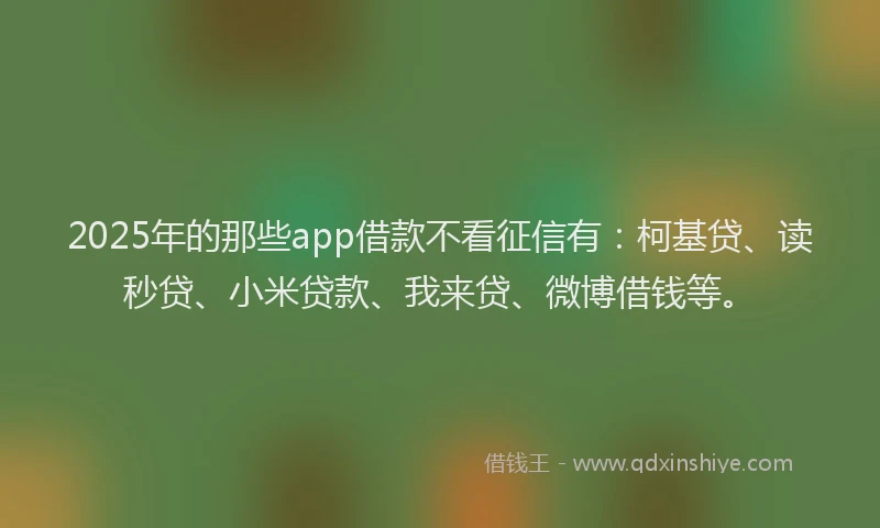 2025年的那些app借款不看征信有：柯基贷、读秒贷、小米贷款、我来贷、微博借钱等。