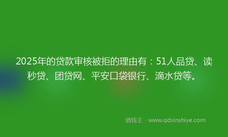 2025年的贷款审核被拒的理由有：51人品贷、读秒贷、团贷网、平安口袋银行、滴水贷等。