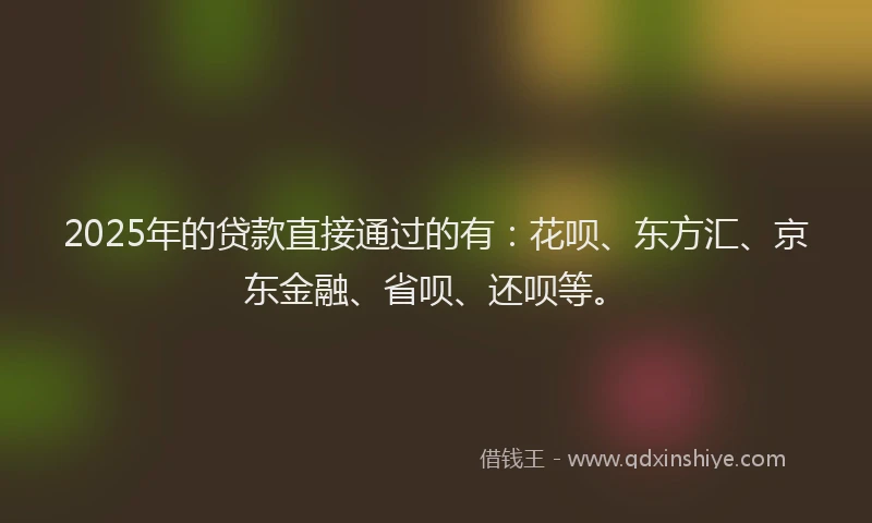 2025年的贷款直接通过的有：花呗、东方汇、京东金融、省呗、还呗等。