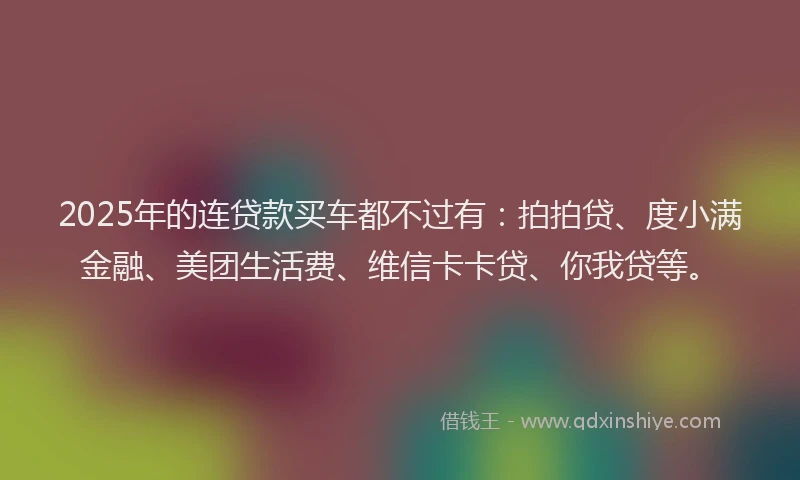 2025年的连贷款买车都不过有：拍拍贷、度小满金融、美团生活费、维信卡卡贷、你我贷等。