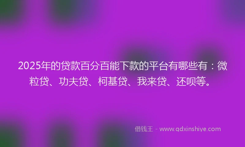 2025年的贷款百分百能下款的平台有哪些有：微粒贷、功夫贷、柯基贷、我来贷、还呗等。
