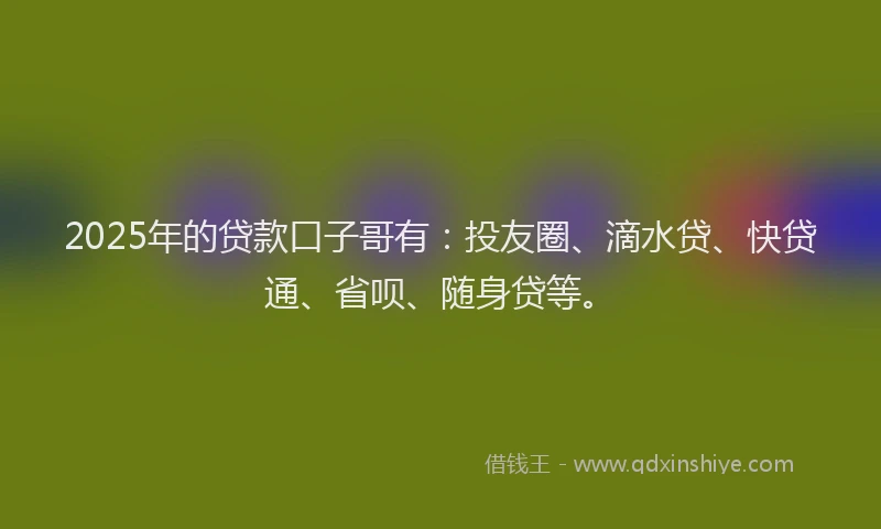 2025年的贷款口子哥有：投友圈、滴水贷、快贷通、省呗、随身贷等。