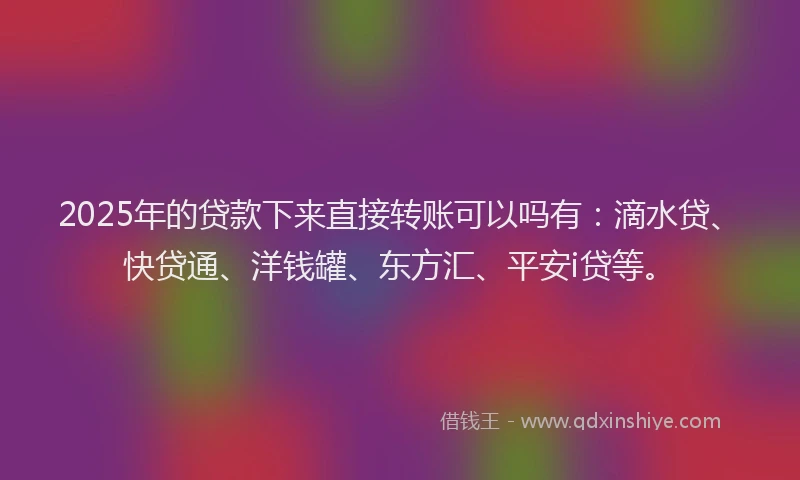 2025年的贷款下来直接转账可以吗有：滴水贷、快贷通、洋钱罐、东方汇、平安i贷等。