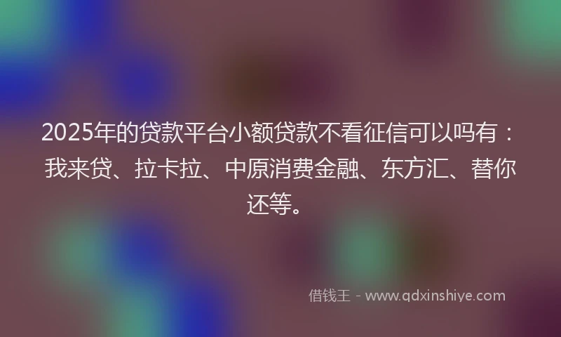 2025年的贷款平台小额贷款不看征信可以吗有：我来贷、拉卡拉、中原消费金融、东方汇、替你还等。