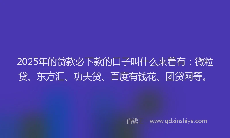 2025年的贷款必下款的口子叫什么来着有：微粒贷、东方汇、功夫贷、百度有钱花、团贷网等。