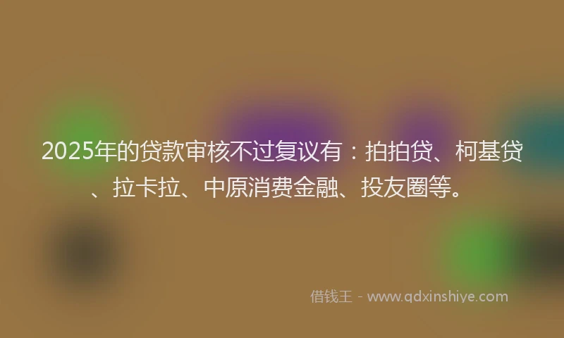 2025年的贷款审核不过复议有：拍拍贷、柯基贷、拉卡拉、中原消费金融、投友圈等。