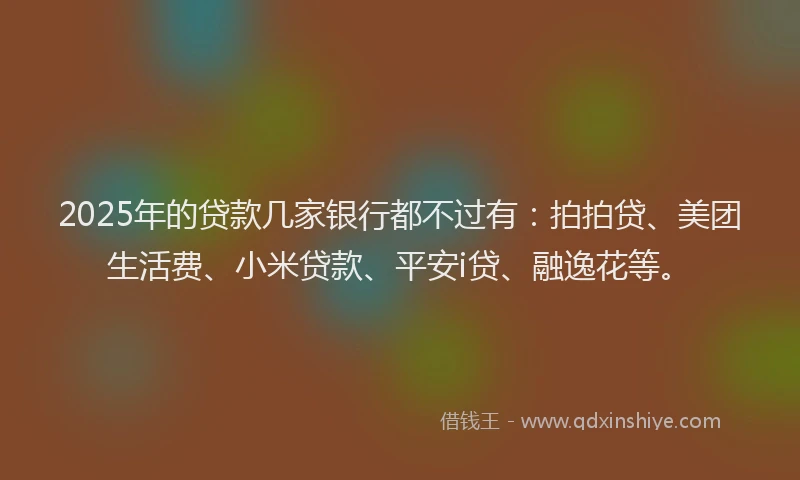 2025年的贷款几家银行都不过有：拍拍贷、美团生活费、小米贷款、平安i贷、融逸花等。