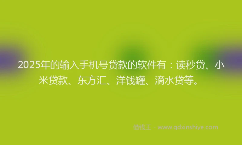 2025年的输入手机号贷款的软件有：读秒贷、小米贷款、东方汇、洋钱罐、滴水贷等。