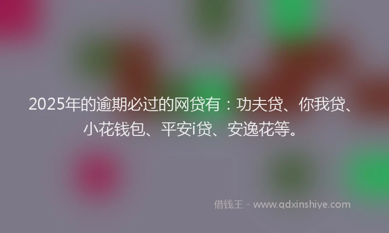 2025年的逾期必过的网贷有：功夫贷、你我贷、小花钱包、平安i贷、安逸花等。