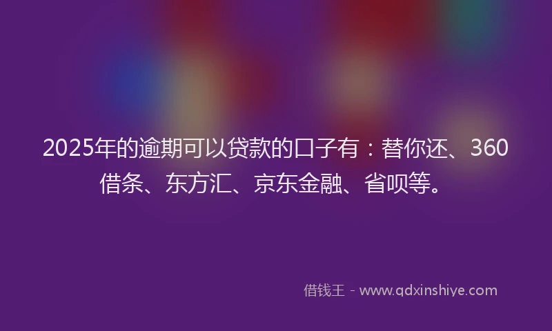 2025年的逾期可以贷款的口子有：替你还、360借条、东方汇、京东金融、省呗等。
