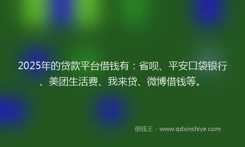 2025年的贷款平台借钱有：省呗、平安口袋银行、美团生活费、我来贷、微博借钱等。