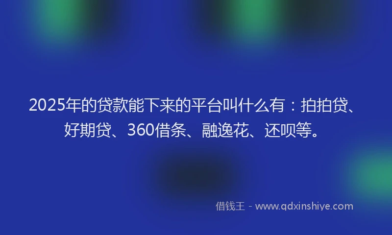 2025年的贷款能下来的平台叫什么有：拍拍贷、好期贷、360借条、融逸花、还呗等。