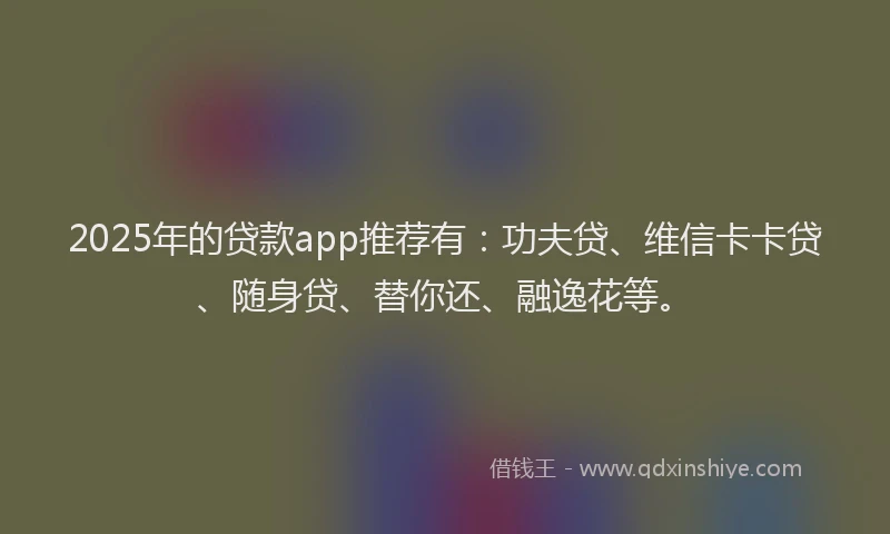 2025年的贷款app推荐有：功夫贷、维信卡卡贷、随身贷、替你还、融逸花等。