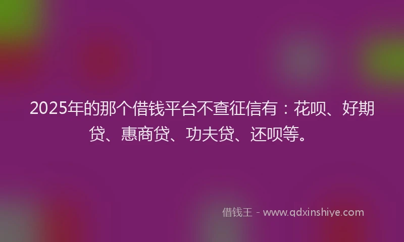 2025年的那个借钱平台不查征信有：花呗、好期贷、惠商贷、功夫贷、还呗等。