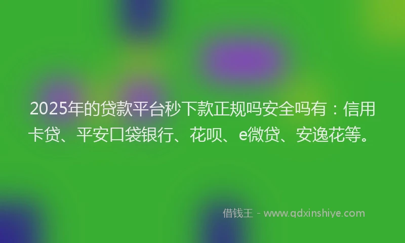 2025年的贷款平台秒下款正规吗安全吗有：信用卡贷、平安口袋银行、花呗、e微贷、安逸花等。