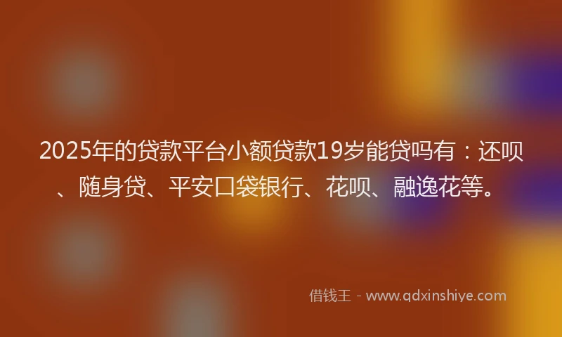 2025年的贷款平台小额贷款19岁能贷吗有：还呗、随身贷、平安口袋银行、花呗、融逸花等。