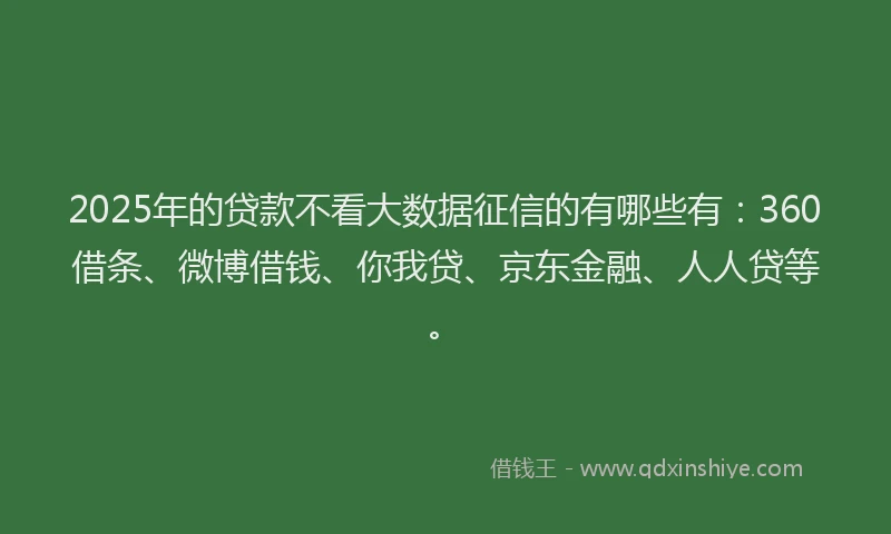 2025年的贷款不看大数据征信的有哪些有：360借条、微博借钱、你我贷、京东金融、人人贷等。