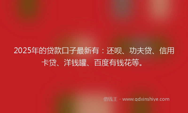 2025年的贷款口子最新有：还呗、功夫贷、信用卡贷、洋钱罐、百度有钱花等。