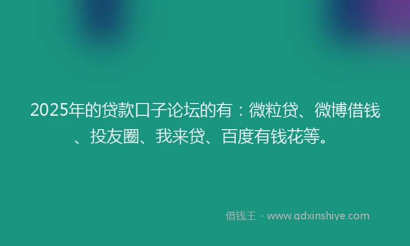 2025年的贷款口子论坛的有：微粒贷、微博借钱、投友圈、我来贷、百度有钱花等。