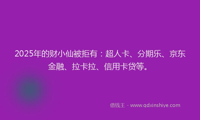 2025年的财小仙被拒有：超人卡、分期乐、京东金融、拉卡拉、信用卡贷等。