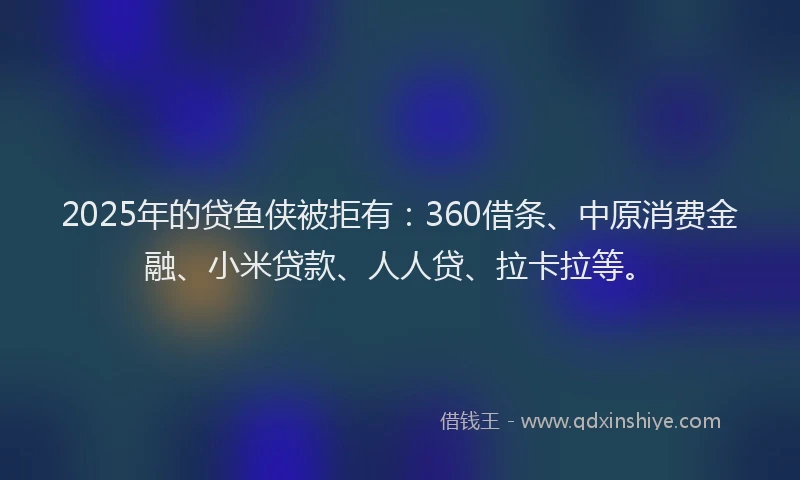 2025年的贷鱼侠被拒有：360借条、中原消费金融、小米贷款、人人贷、拉卡拉等。
