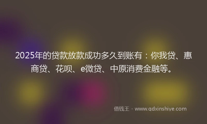 2025年的贷款放款成功多久到账有：你我贷、惠商贷、花呗、e微贷、中原消费金融等。