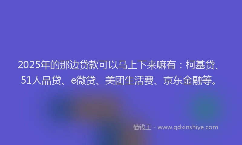 2025年的那边贷款可以马上下来嘛有：柯基贷、51人品贷、e微贷、美团生活费、京东金融等。