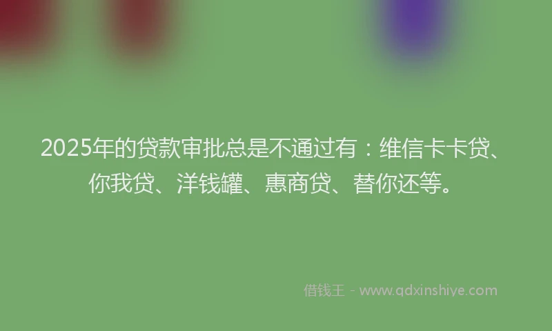 2025年的贷款审批总是不通过有：维信卡卡贷、你我贷、洋钱罐、惠商贷、替你还等。