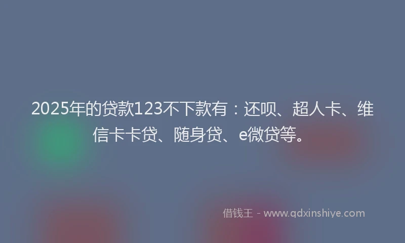 2025年的贷款123不下款有：还呗、超人卡、维信卡卡贷、随身贷、e微贷等。