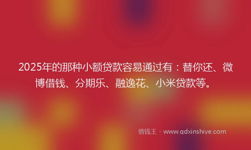 2025年的那种小额贷款容易通过有：替你还、微博借钱、分期乐、融逸花、小米贷款等。