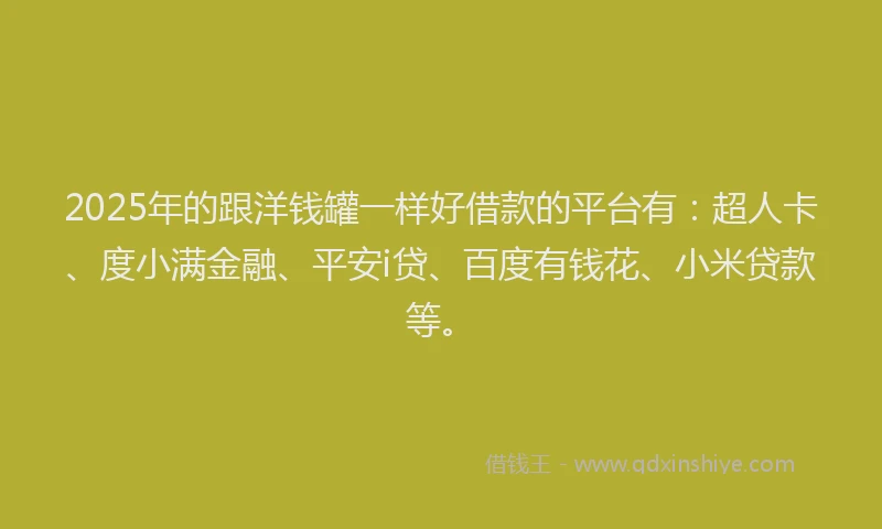 2025年的跟洋钱罐一样好借款的平台有：超人卡、度小满金融、平安i贷、百度有钱花、小米贷款等。